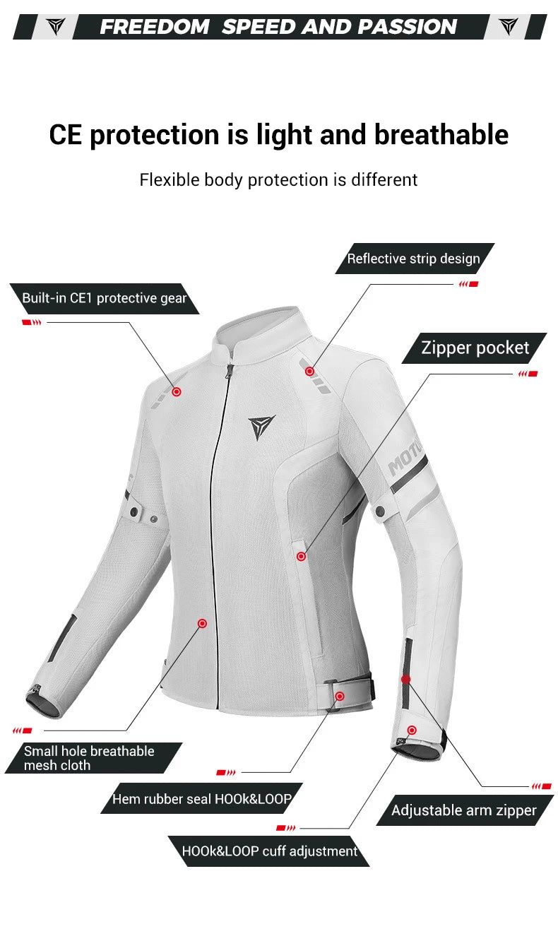 Women's Motorcycle Jacket Summer Breathable Mesh Motorcycle Riding Jacket Windproof And Anti Drop Motorbike Jacket Women