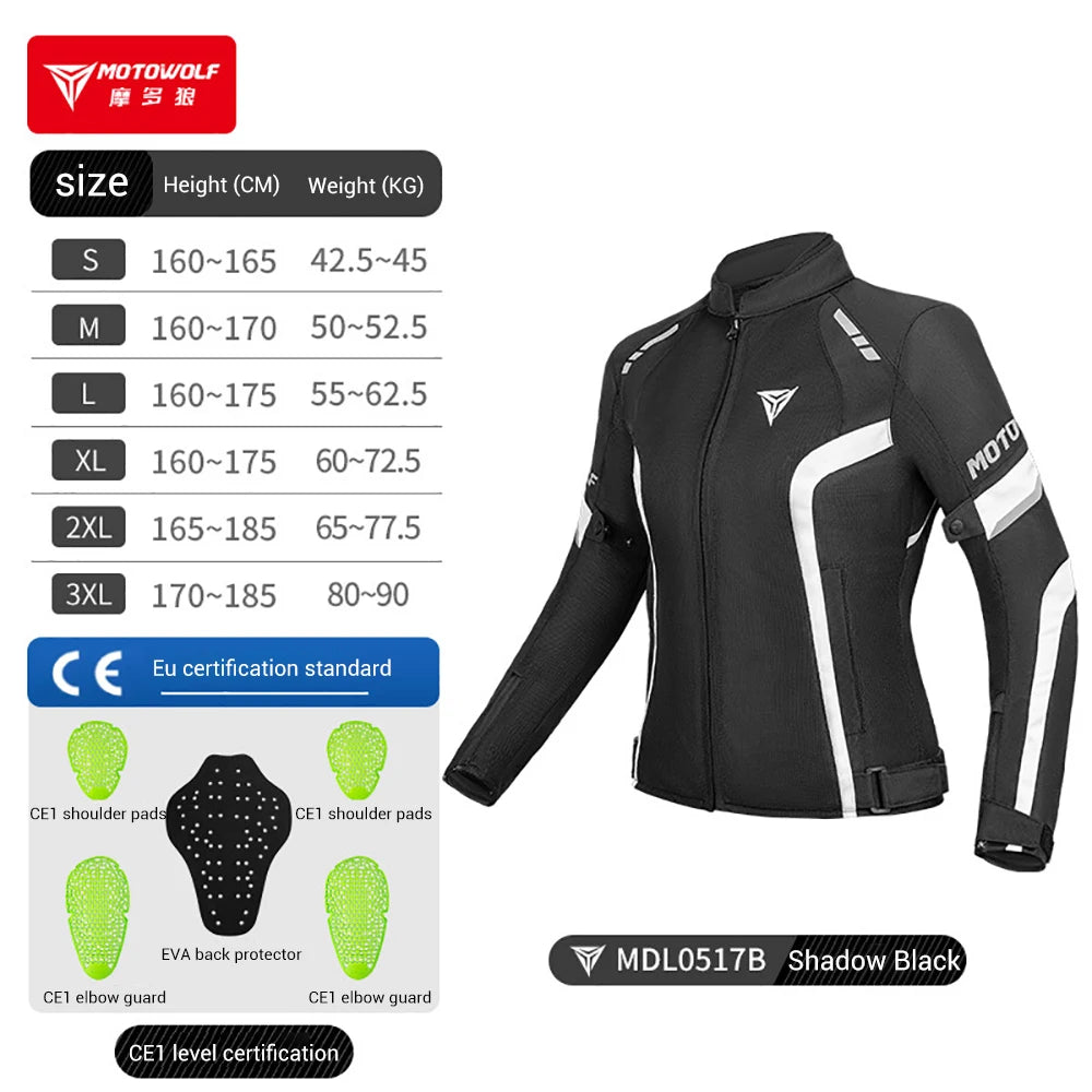 Women's Motorcycle Jacket Summer Breathable Mesh Motorcycle Riding Jacket Windproof And Anti Drop Motorbike Jacket Women